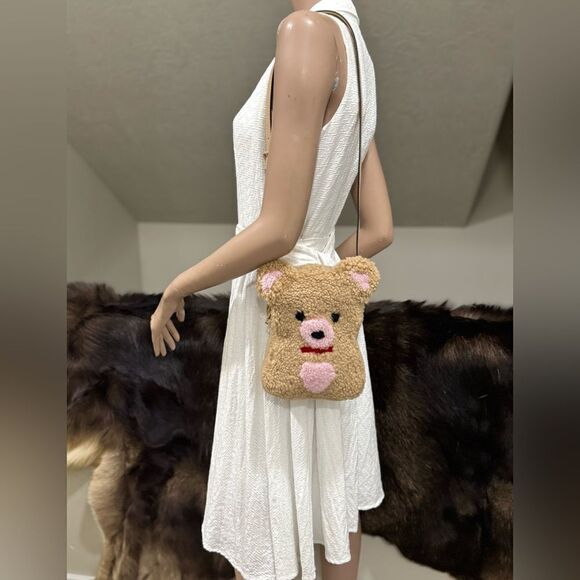 Colorblock Handmade Cute Real Shearling Teddy Bear Purse/Crossbody/Phone Pouch - Picture 5 of 16